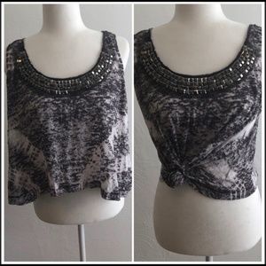 Bar III Cropped Burnout Beaded Tank Top